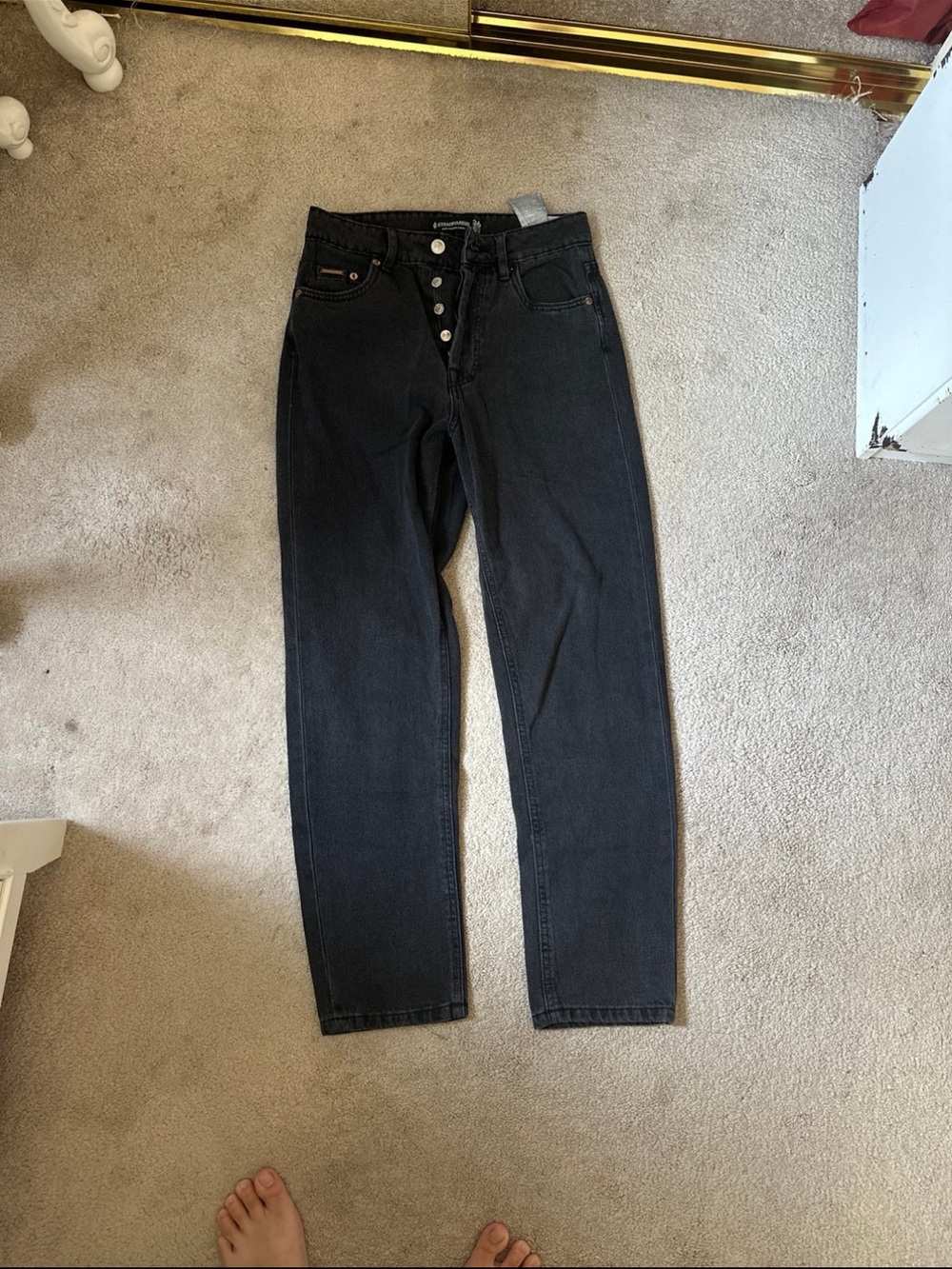 stradivarius Black Straight Leg Jeans